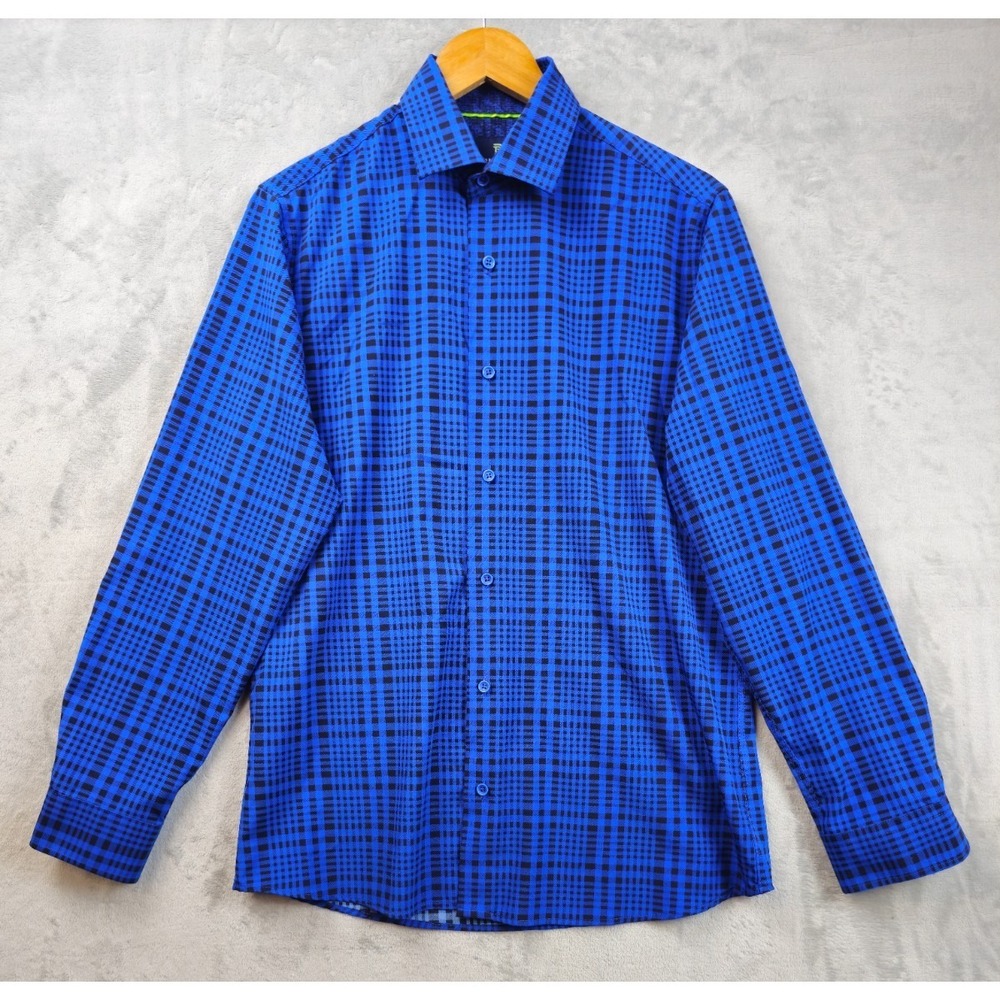 Tom Baine Men Slim Fit 4 Way Stretch Performance Shirt Medium Blue Gingham